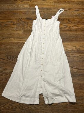 White Button-Front Sundress with Wide Straps